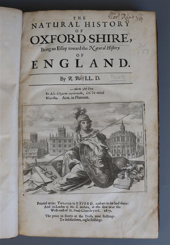 Plot, Robert - The Natural History of Oxfordshire, folio, contemporary calf, rebacked, with 16 plates, but lacking